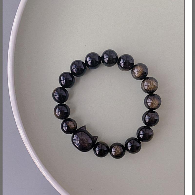 

Hide·My friend s natural silver obsidian cat head obsidian bracelet is a sweet and cool accessory for a female best friend 8MM Women s