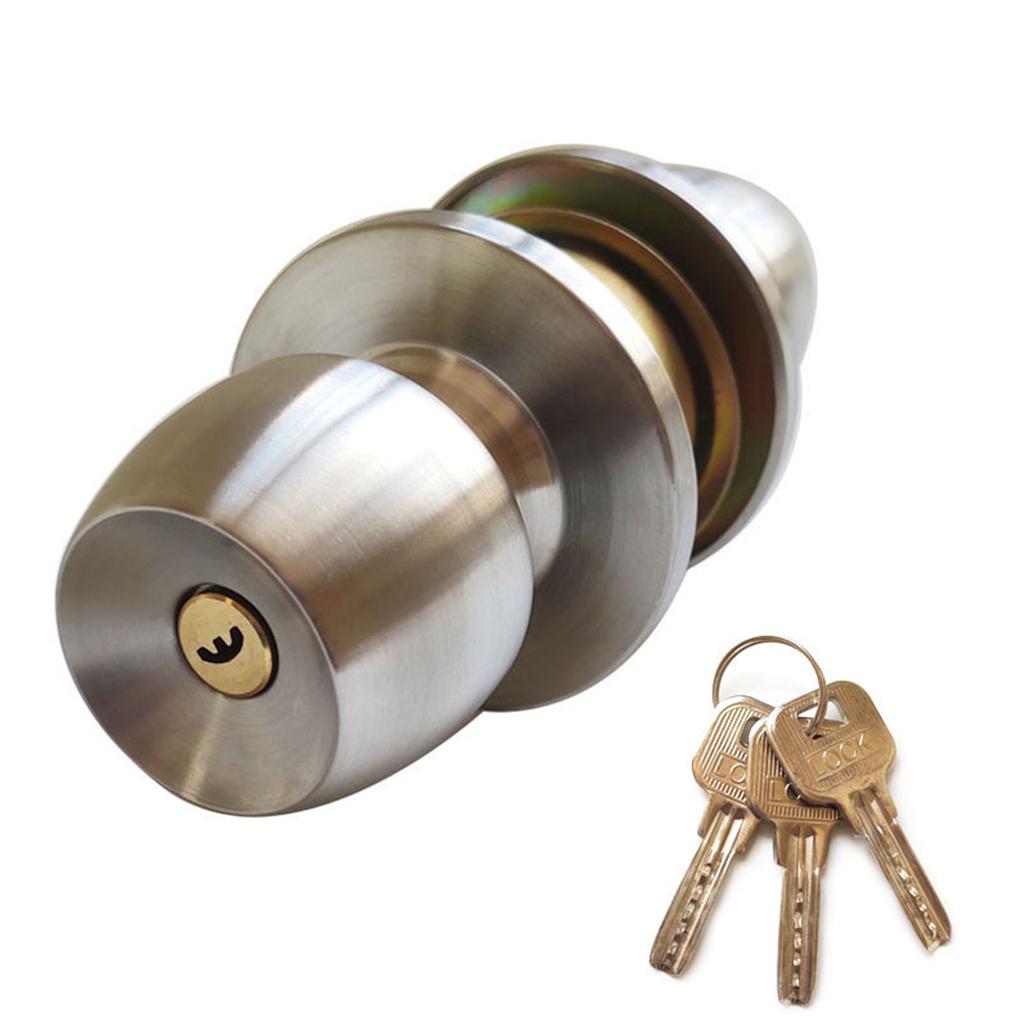 Cheap Door Knob Lockset with 3 Keys Round Ball Style Handle Privacy Bedroom Bathroom Handle