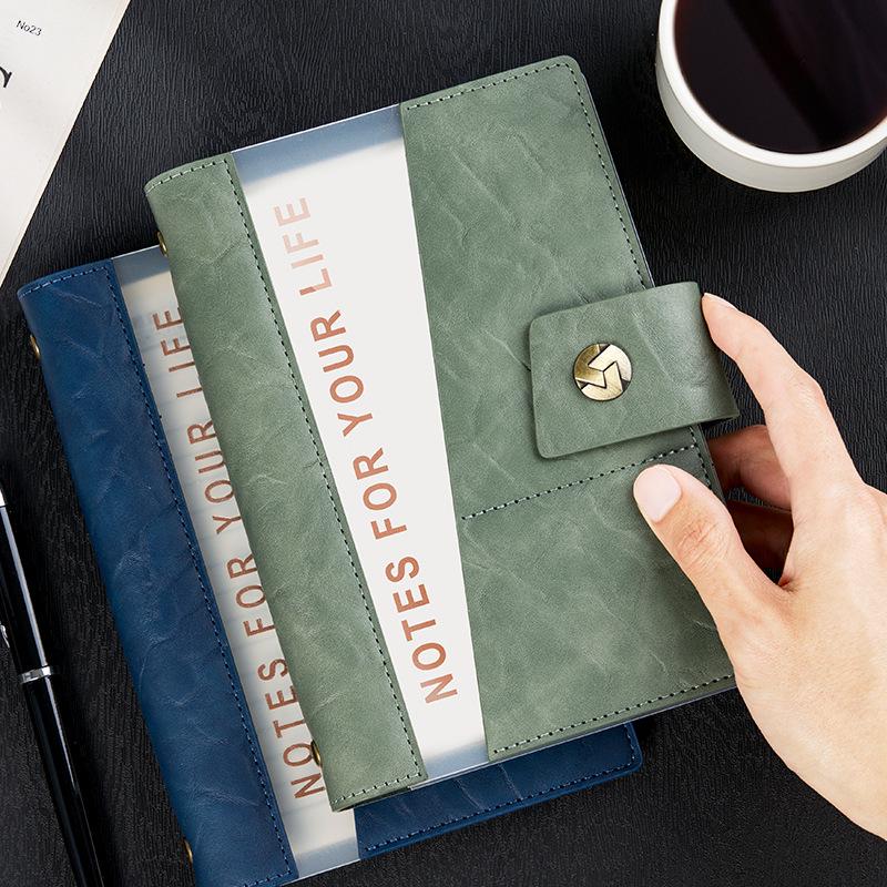 A5 Genuine Leather & PVC Patchwork Business Notebook with Lined Refill