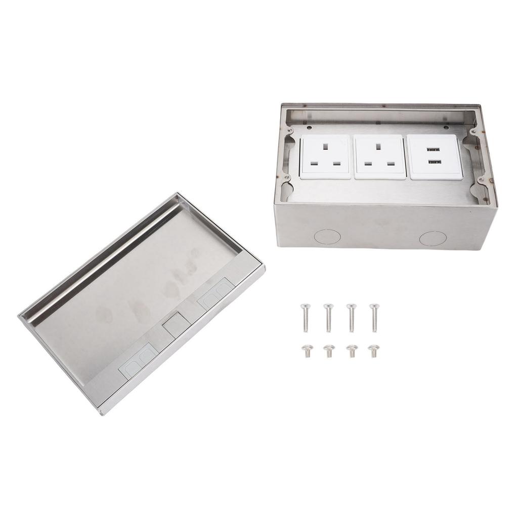Bodeneinbaudose 4000W 13A 2 Steckdosen 2 USB-Anschlüsse Edelstahl PC Bodendosengehäuse für Büro Schule Hotel