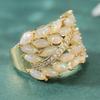 Luxury Inlaid White CZ Imitation Opal Women's Ring Dazzling Gold Color Geometry Daily Wear Party Jewelry Anniversary Gift
