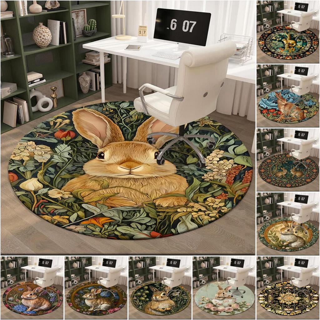 1pc Medieval William Morris Rabbit Design Round carpet Painted Printed circular carpet, home door mat, outdoor travel protection carpet