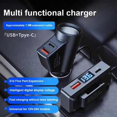 QC3.0+PD TypeC Auto Charger Adapter Universal Quick Charge Multifunctional Car Digital Display Vehicle Charger USB Fast Charging USB Charger