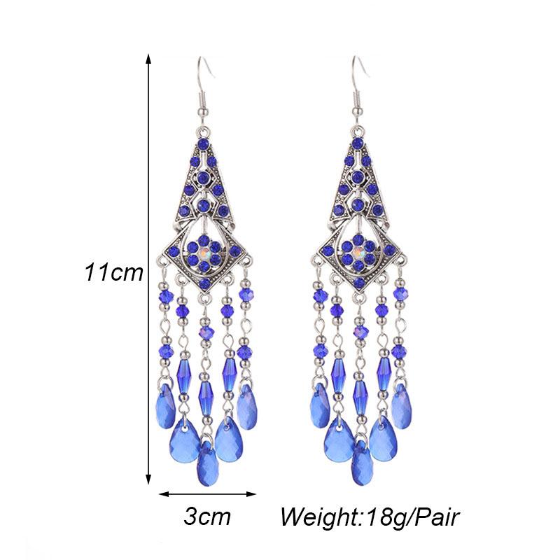 New Bohemian Rhinestone Water Drop Earrings for Women Ethnic Long Crystal Tassel Earring Party Vacation Jewelry