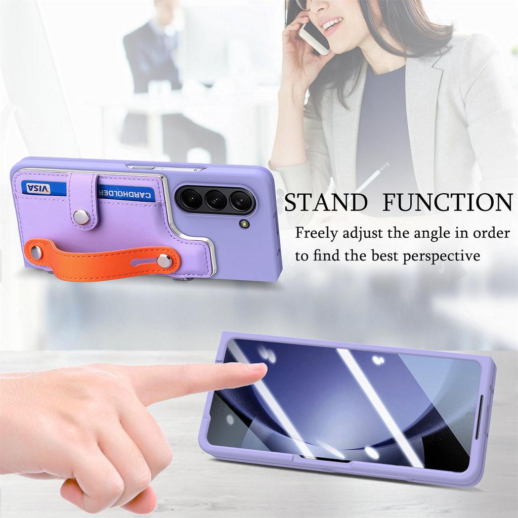 Für Samsung Galaxy Z Fold6 5G Hülle Armband Ständer Leder+PC Handyhülle mit Displayschutzfolie