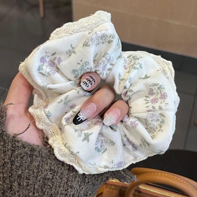 

Корейські жінки дівчина мережива бант еластичні резинки для волосся солодкий квітковий друк волосся обідок милі хвостики аксесуари для волосся фіолетовий