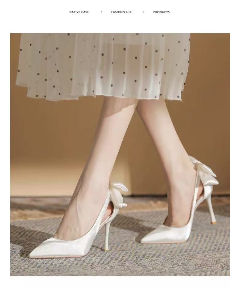 Fashion Bow Stiletto Baotou Sandals Women's 2025 New Versatile Temperament Banquet Side Empty Pointed Toe Sexy High Heels