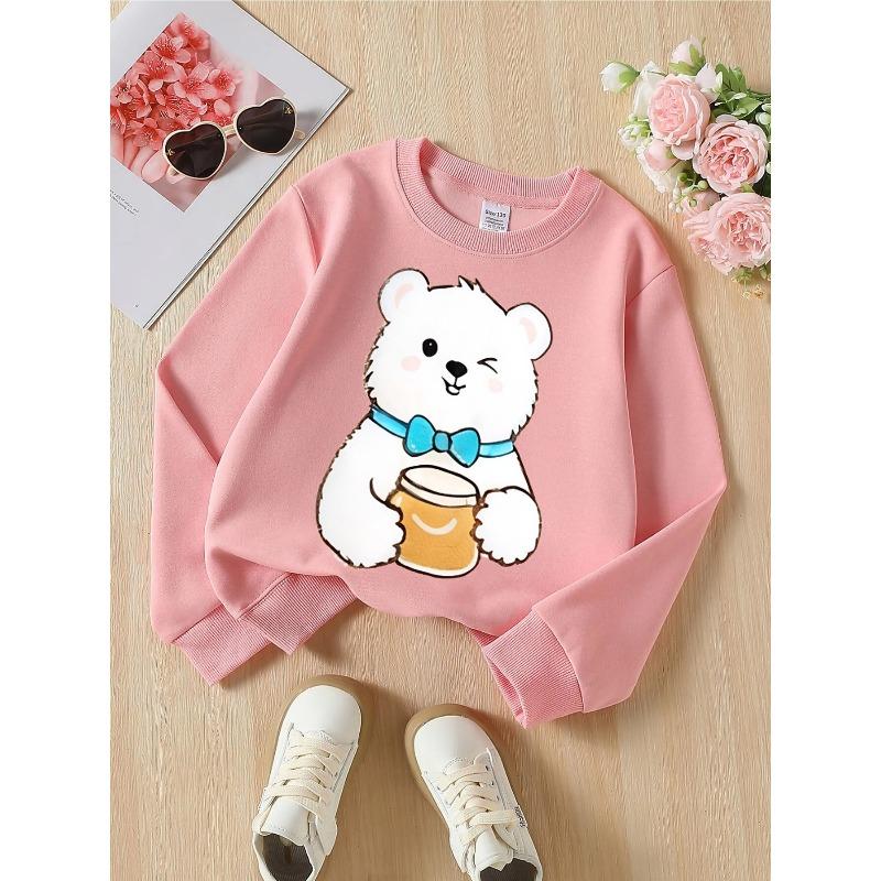 European Sizes Kids' Crewneck Sweatshirt - Cute Bear with Honey Jar And Bowtie , Sportswear And Casual Wear, Soft And Comfortable, Children's Clothing