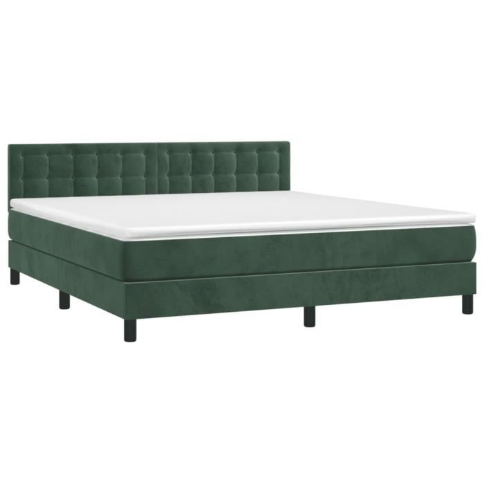 3141554 vidaXL Lit à sommier tapissier et matelas Vert foncé 160x200cm Velours