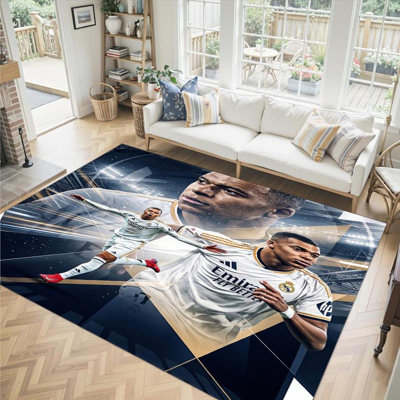 Kylian Mbappe Design Kristall Samt Teppich Gemütlich Nicht?Rutschfester Teppich mit Aufdruck für Schlafzimmer Wohnzimmer Eingang