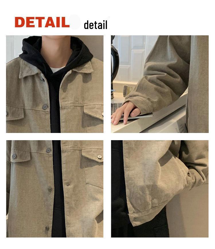 Men's Japanese Style Solid Color Retro Lapel Jacket - Spring/Autumn Hip Hop Loose Casual Trendy Workwear Cardigan.