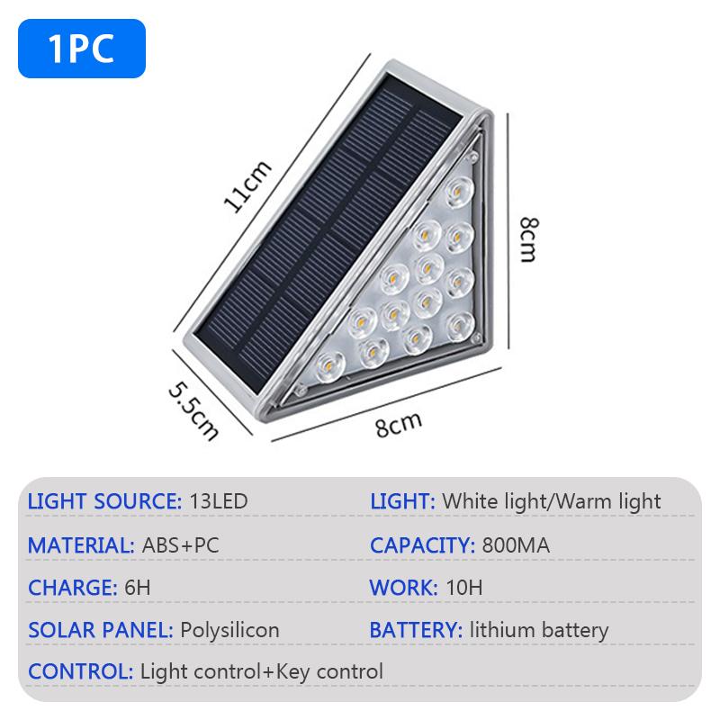

LED Solar Staircase Light Step Lamp Outdoor IP67 Waterproof Light Lens High Brightness Design Courtyard Deck Channel Decor Light White Light-6500K