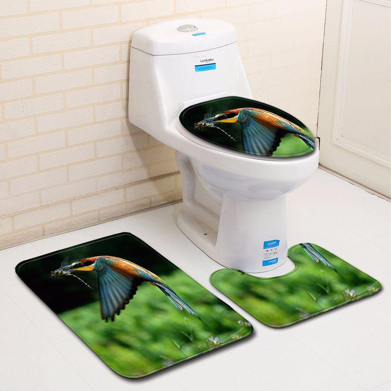 3D Bird Bathroom Toilet Three-Piece Floor Mat Doormat Bathroom Carpet