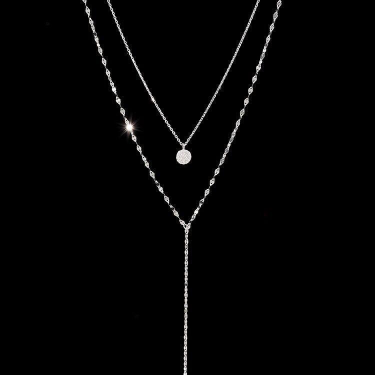New High-end Long Y-shaped Fringed Diamond Necklace for Women's Niche Light Luxury Double-layer Collarbone Chain