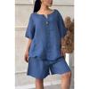 Temperament Loose Top for Women Solid Color High Waist Shorts Casual Two Piece Set for Women
