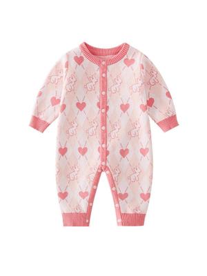 Baby Mädchen Baumwollstrick Strampler: Warmer Harem-Jumpsuit mit langen Ärmeln für Herbst/Winter
