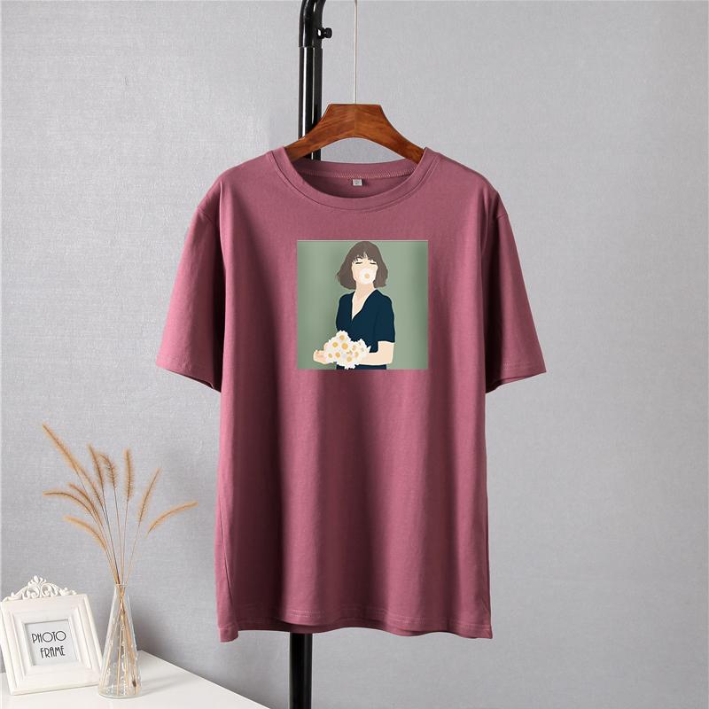 Hirsionsan Kawaii z nadrukiem T Shirt kobiety lato eleganckie podstawowe luźne ubrania estetyczne Harajuku koszulki z nadrukami kobieta Casual bawełniany top