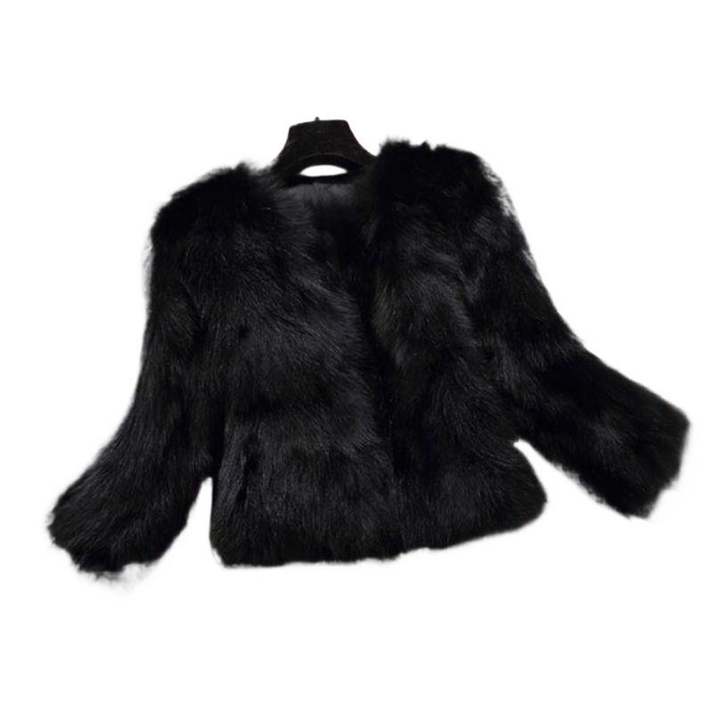 Crew neck thin imitation fur jacket women's imitation fox hair cotton long-sleeved short slim jacket