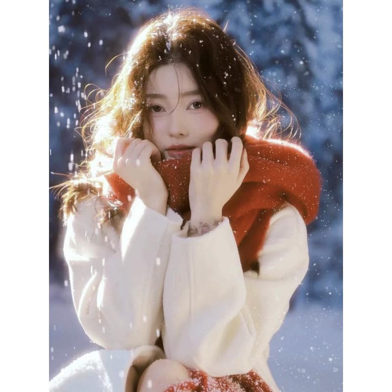 Soft Fuzzy Oversized Scarf Women Winter Warm Thick Acrylic Blend Solid Color Plush Neck Wrap