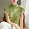 Women T-shirt Tank Summer Knitted T-shirt Short Sleeve Tees Basic Tees Knit Top Pullover Turtleneck Female