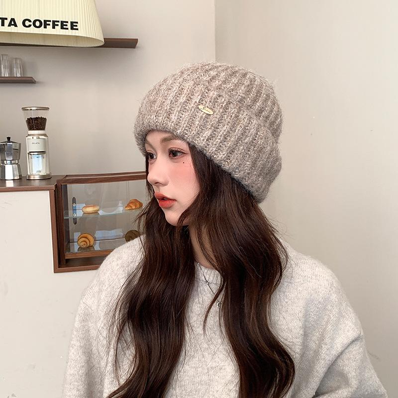 Autumn and Winter Warm Knitted Hat for Women High End Outdoor Cold Proof Ear Protection Hood Thickened Large Head Circumference Woolen Hat