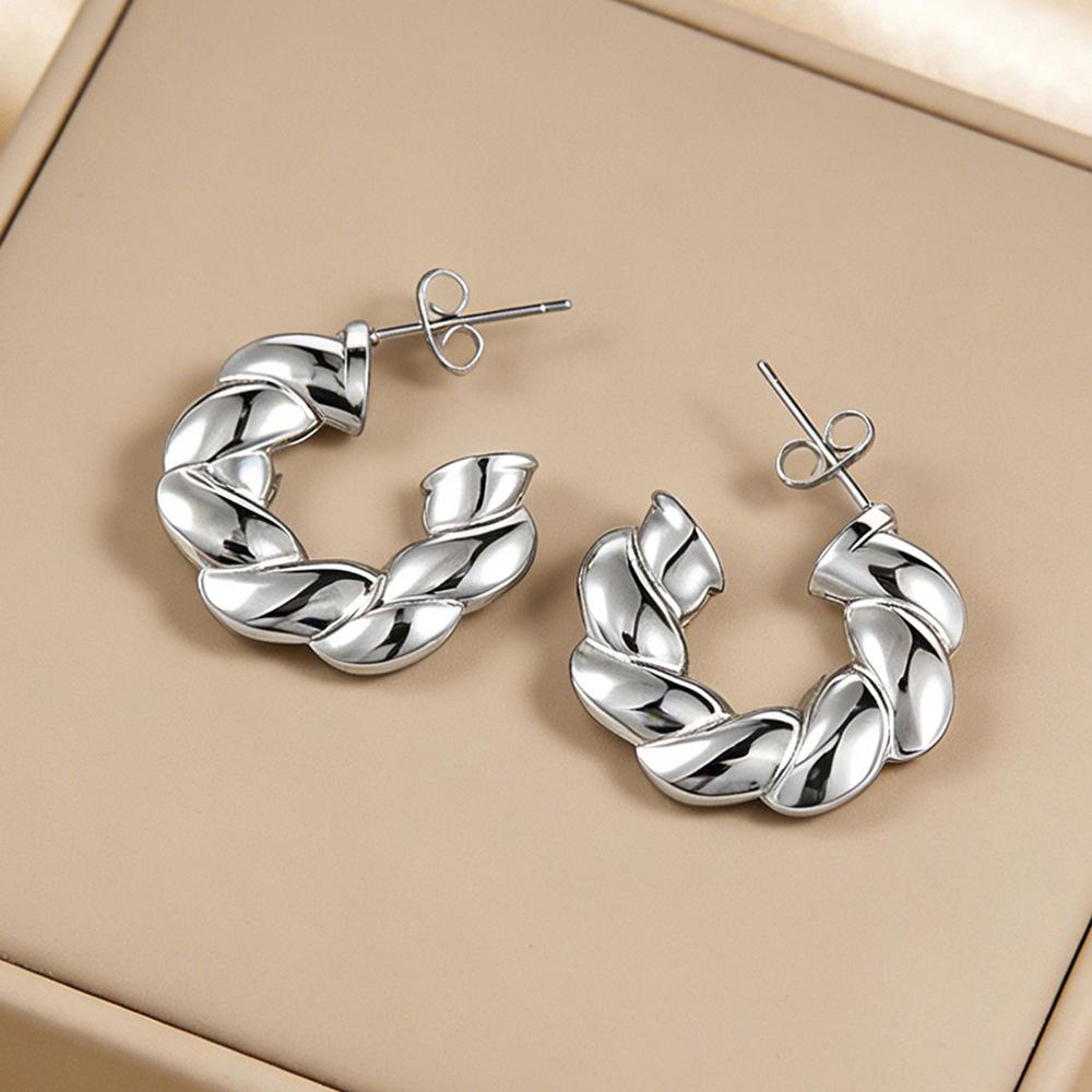 Stainless Steel Earrings for Women Men Fashion Silver Color Geometric Metal Twists Earrings New Chinese Style Jewelry Gifts