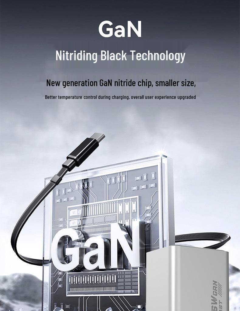 65W GaN Charger with Retractable Cable & Digital Display for Apple & Huawei