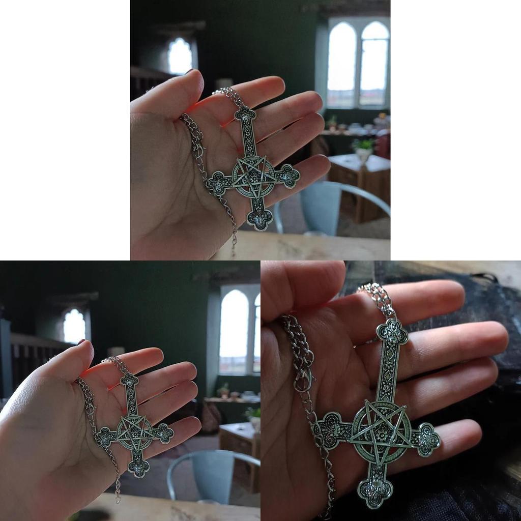 Gothic Punk Inverted Cross And Star Necklace With Zinc Alloy Geometric Pendant For Women