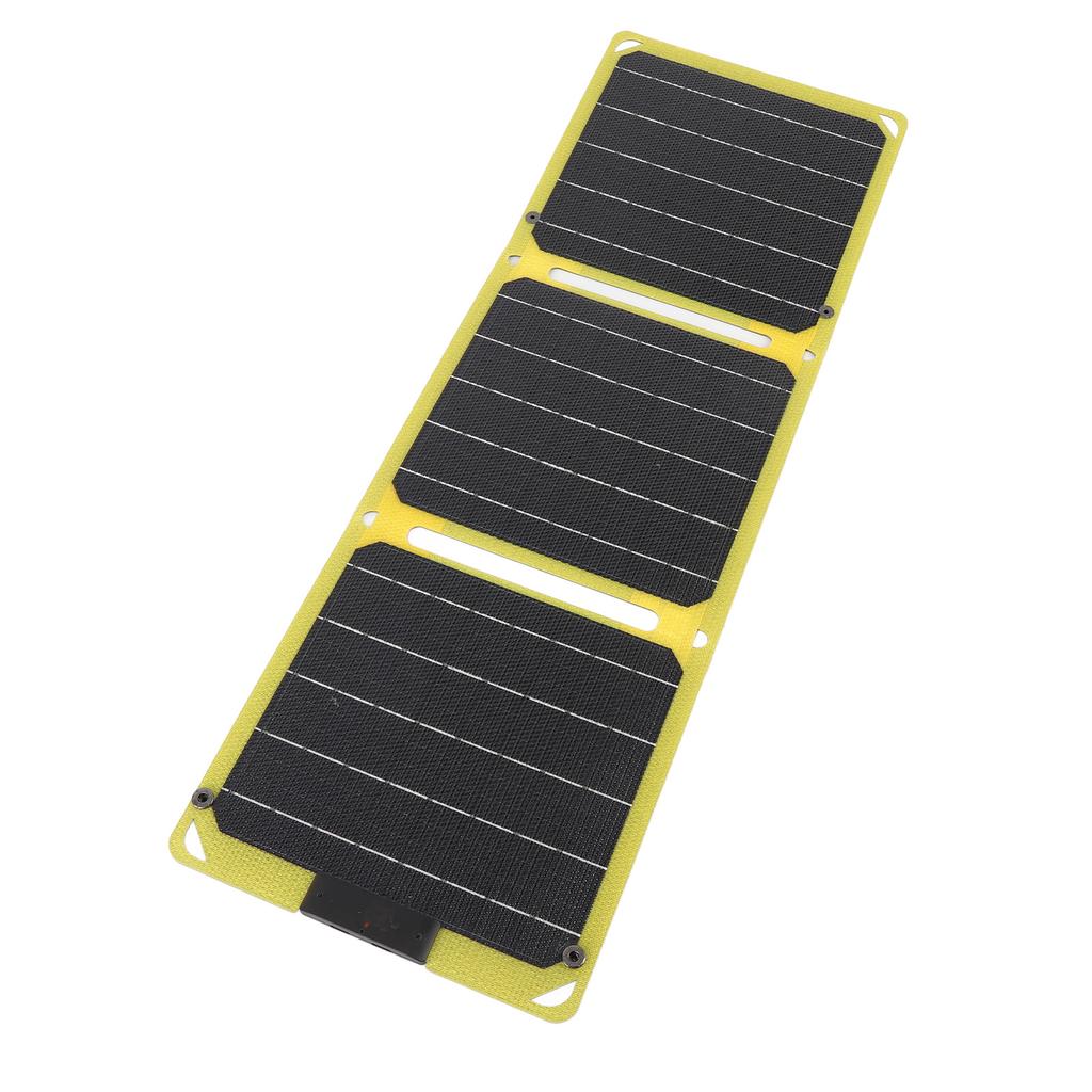 Foldable Solar Panel 30W Monocrystalline 3 Fold ETFE Ultra Thin Portable Solar Charger with 2 TYPE C Output for Phone Computer Fluorescent Yellow