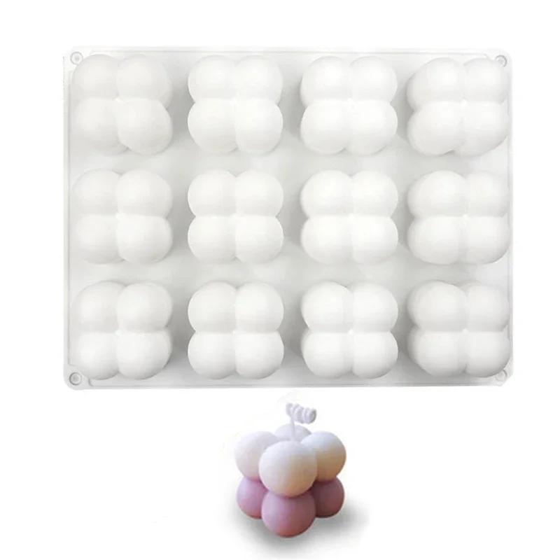 

12Pcs Small Bubble Silicone Candle Molds Handmade Spherical Dessert Cake Baking Chocolate Making DIY Soap Plaster Resin Mold белый