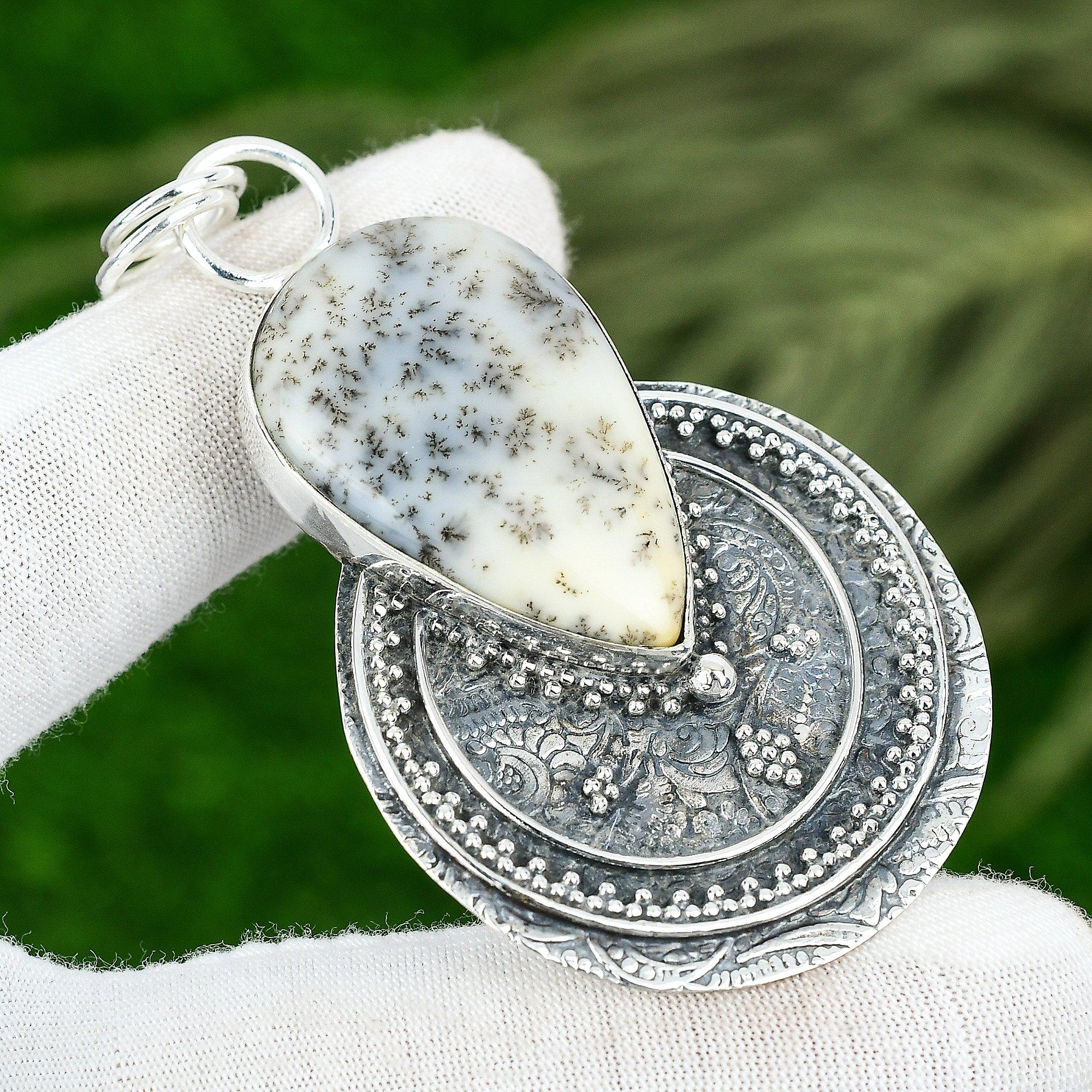 

Sterling Silver Pear Dendrite Opal Stone Handcrafted Bezel New Pendant Jewelry