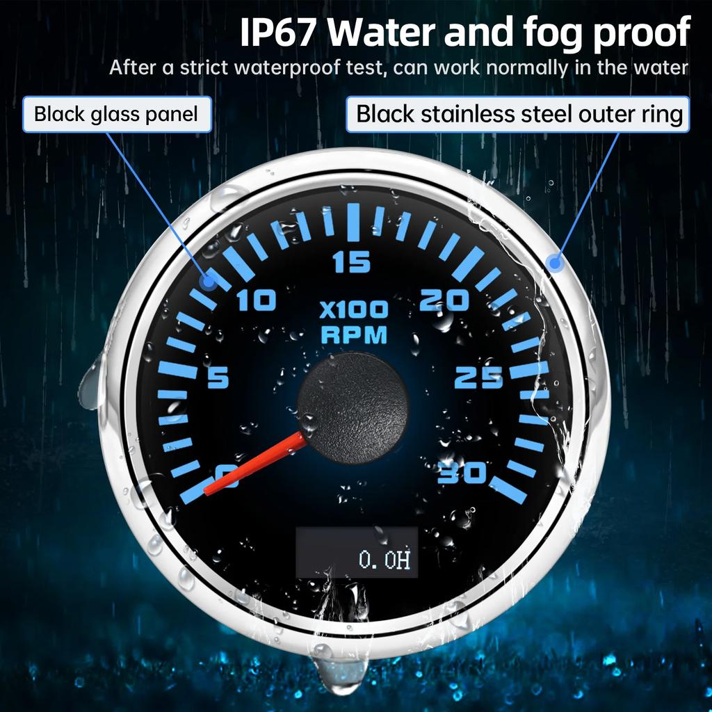 2" 52mm Tachometer 7 Color Backlight Tach Car Gauge Waterproof Digital LCD Hour Meter for Universal 12V24V Car Marine Boat Yacht