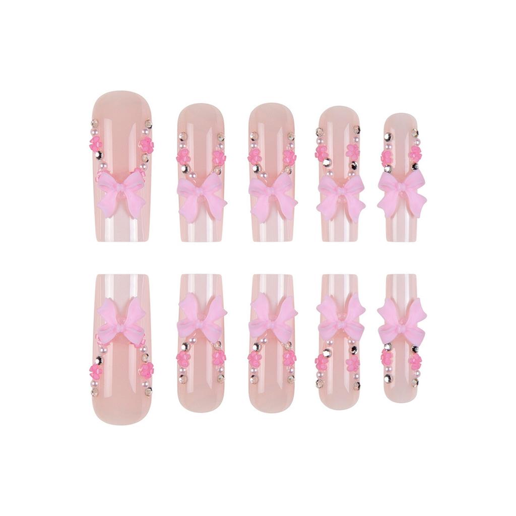 24PCS Sweet Pink Long Fake Nails with White Tip Chip-Proof Smudge-Proof Fake Nails for Women and Girl Nail Salon