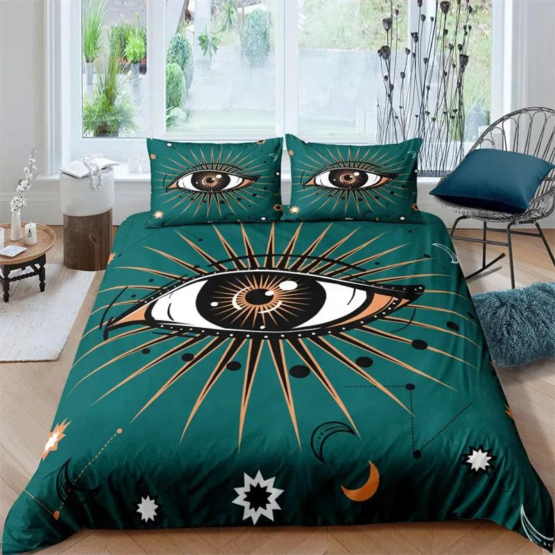 3D Evil Eye Duvet Cover Set Design Magic Drawing Eyes Bedding Sets Blue White Bedclothes King Full Twin Quilt Cover Queen Size
