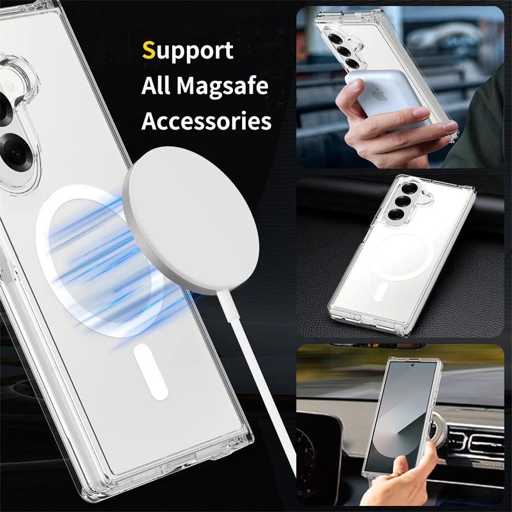 Luxury Frosted Clear Magnetic Case For Samsung Galaxy Z Fold 7 6 Matte Skin Feel For Magsafe Wireless Charging Protective Cover
