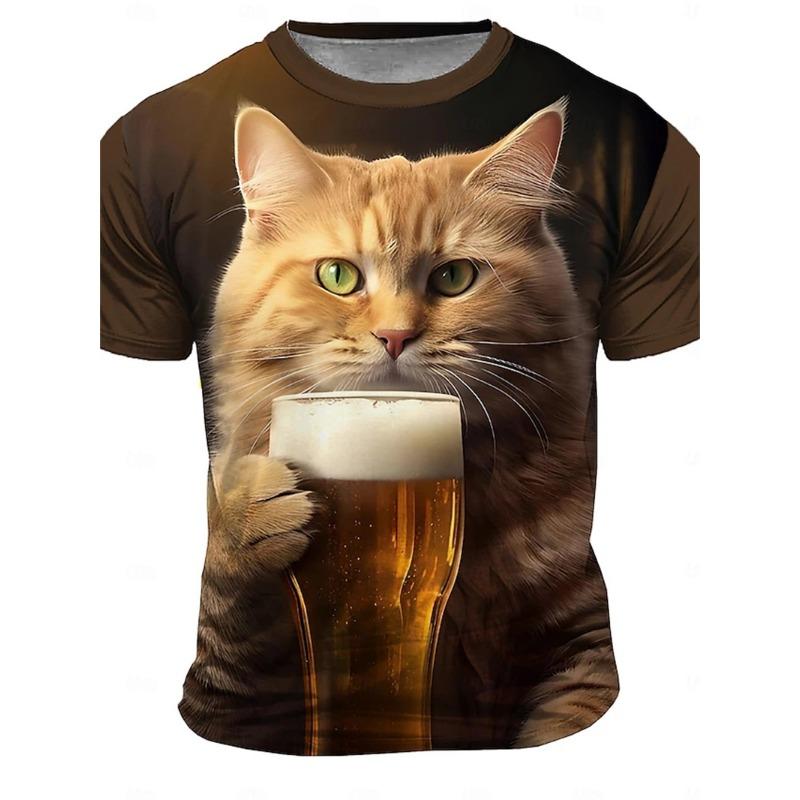 Men's Funny Cat And Shark T Shirt Tops 3D Print Short Sleeve Crew Neck Animal Tee Shirts New In Oversized T Shirts Clothes