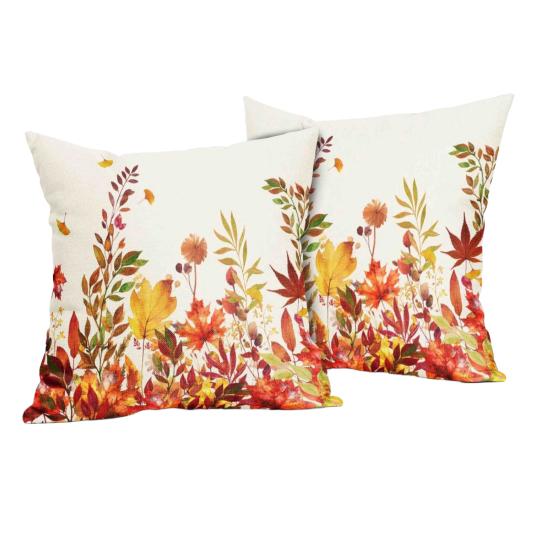 2Pcs Throw Pillowcase Autumn Maple Leaf Pattern Replaceable Design Pillow Case Washable Super Soft Reusable Sofa Cushion Covers