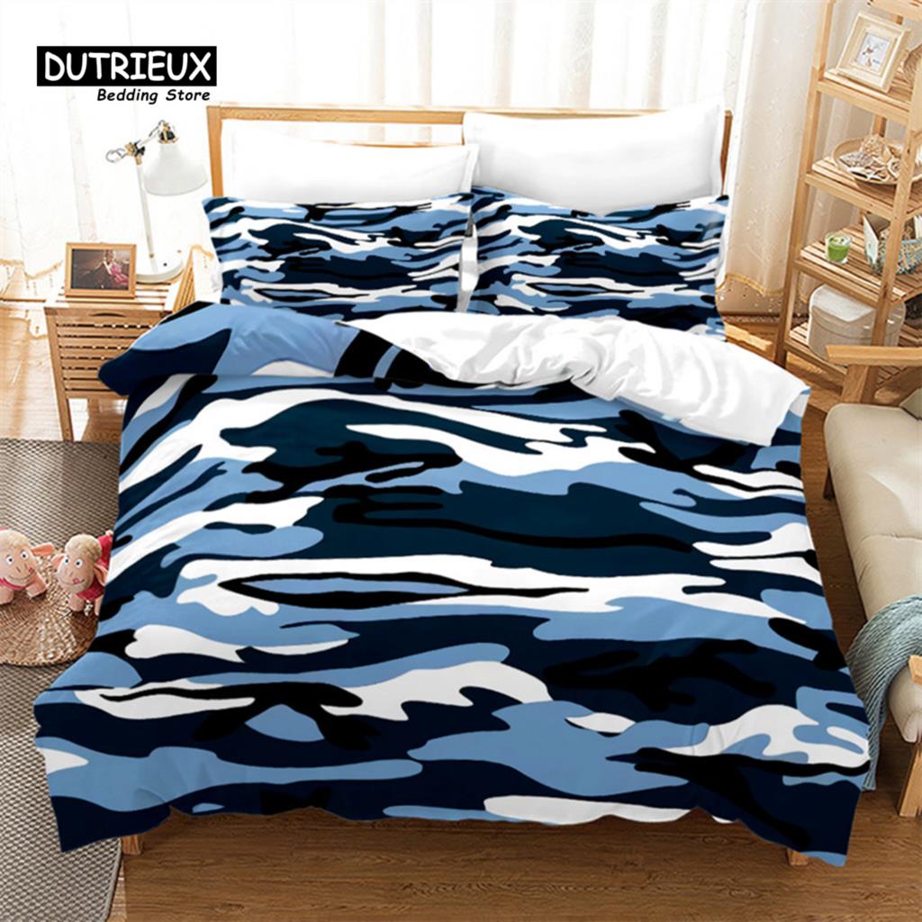 Kamuflażowy Zestaw Pościeli Rozmiar King Queen Kolorowy Wzór Abstrakcyjny Nadruk Artystyczny Poszwa na Kołdrę Poszewki na Poduszki Dla Chłopców Nastolatków Mężczyzn Dekoracyjny