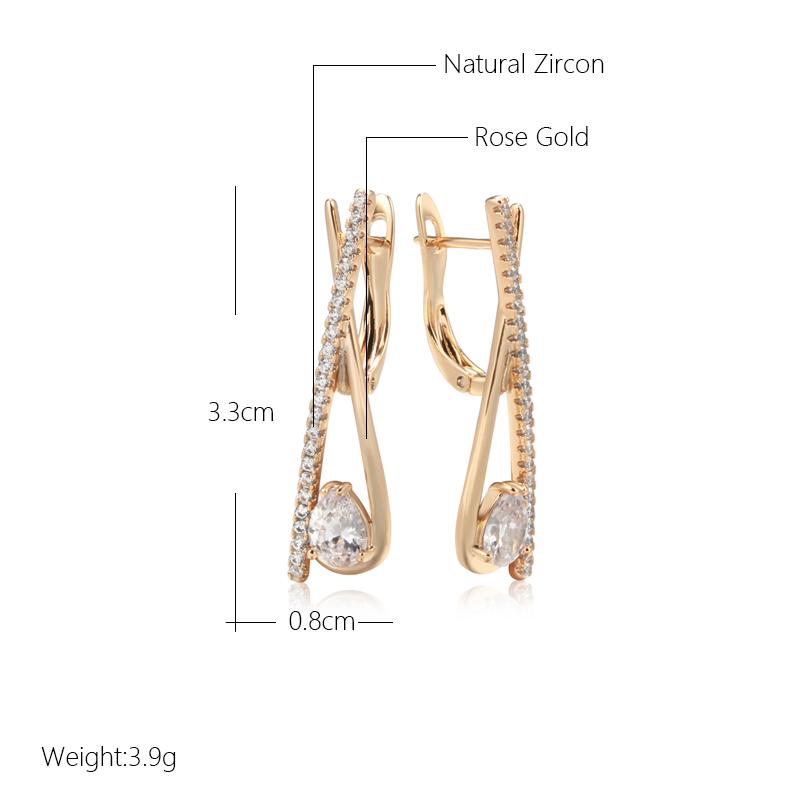 Kinel Water Drop Zircon Long Dangle Earrings For Women Rose Gold Color Elegant Jewelry