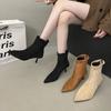 Pointed Short Boots for Women In Autumn and Winter 2025 New Short Tube Niche Zipper Elastic Thin Boots Thin Heel High Heel Boots for Women