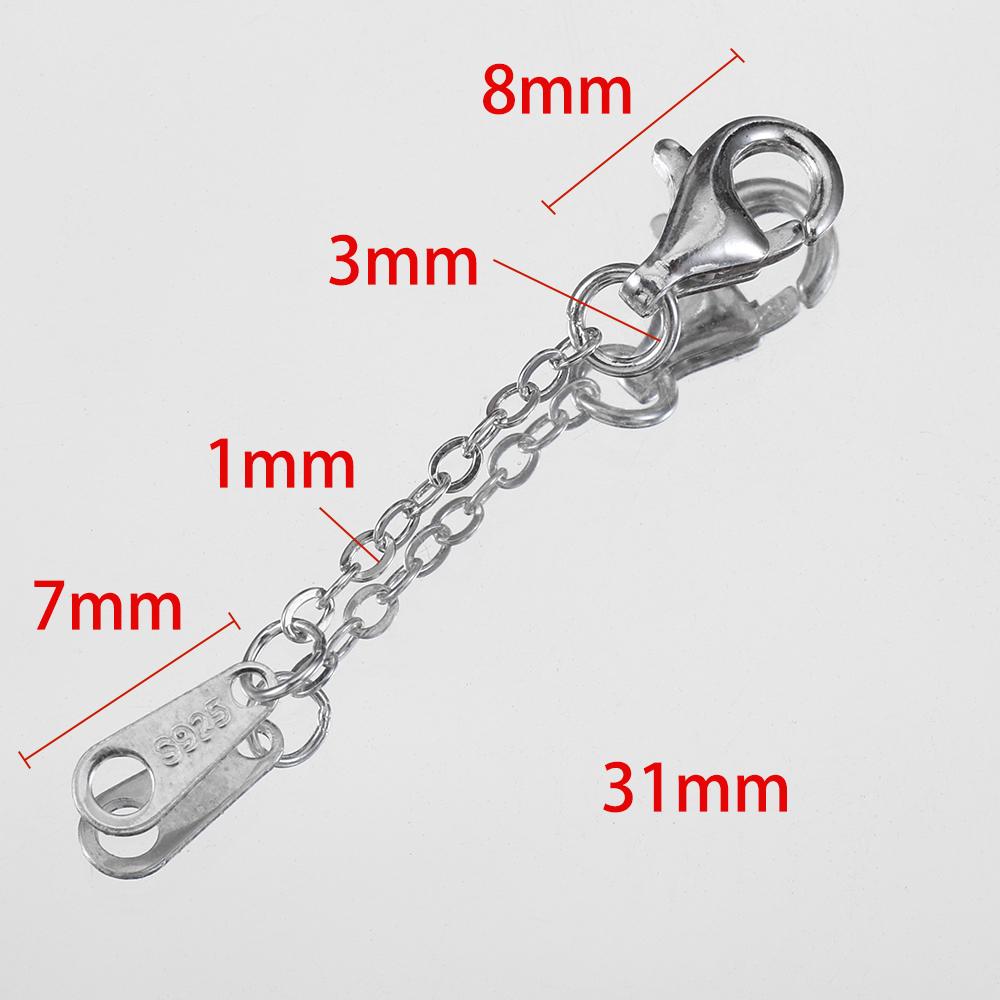 

2pcs 925 Sterling Silver Extended Chain with Lobster Clasp Necklace Connectors for DIY Jewelry Making Bracelet Cloth Accessories 2piece