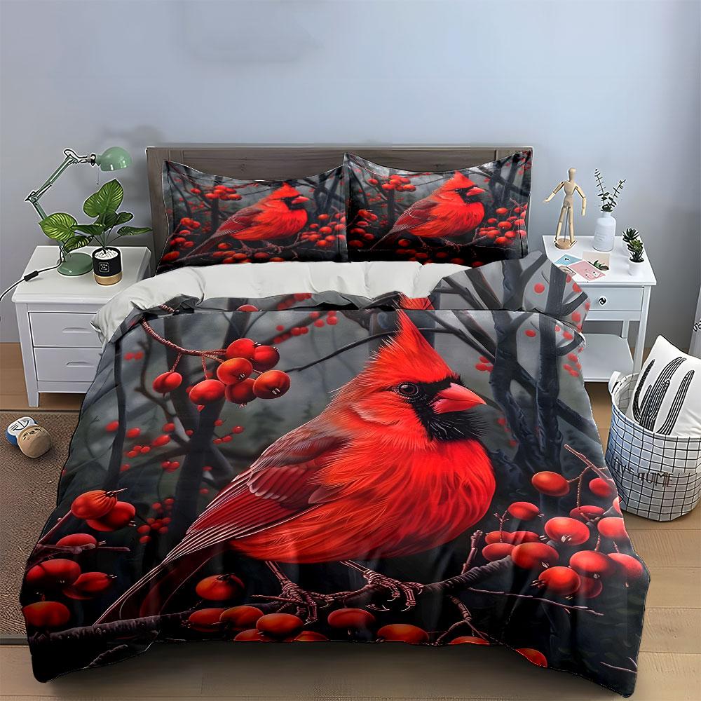 Red Bird Nature Decor 3Pc Multiple Sizes Kid'S And Adults' Bedroom Exquisite 3Pc Bedding Set, Gift