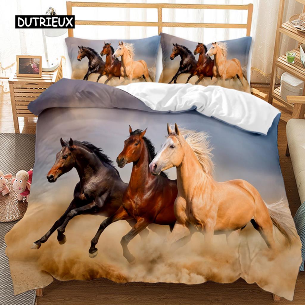 Horse Duvet Cover Set Horse Running In Starry Sky Print Twin Bedding Set for Adults Animal Queen King Size Polyester Qulit Cover