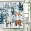 Winter Snowy Forest Shower Curtains Pine Tree Deer Snowflake Xmas Christmas Holiday Rustic Farmhouse Bathroom Decor with Hooks