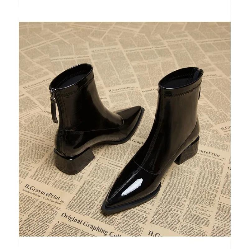Women Ankle High Heels Chelsea Boots Pointed Toe Shoes  Designer Pumps Winter 2024 New Brand Shoes Women Motorcycle Boots