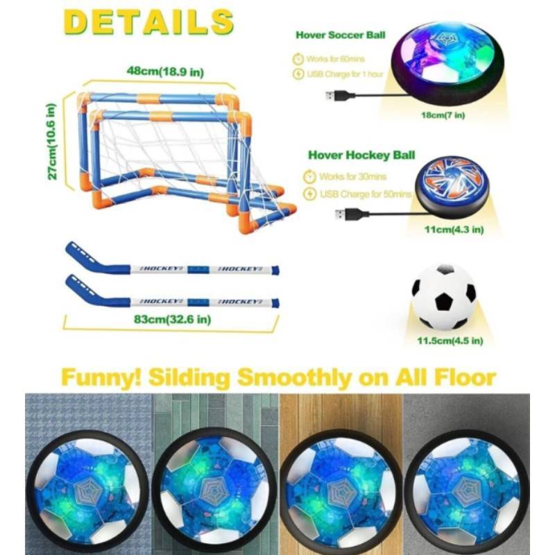 Hovering Football Hockey Toy Set Rechargeable Led With Goal For Childrens Gift