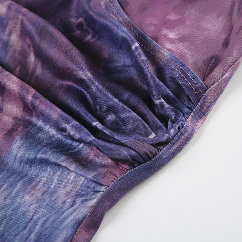 French Romantic Purple V-Neck Pleated Waist Retro Top with Long Sleeves