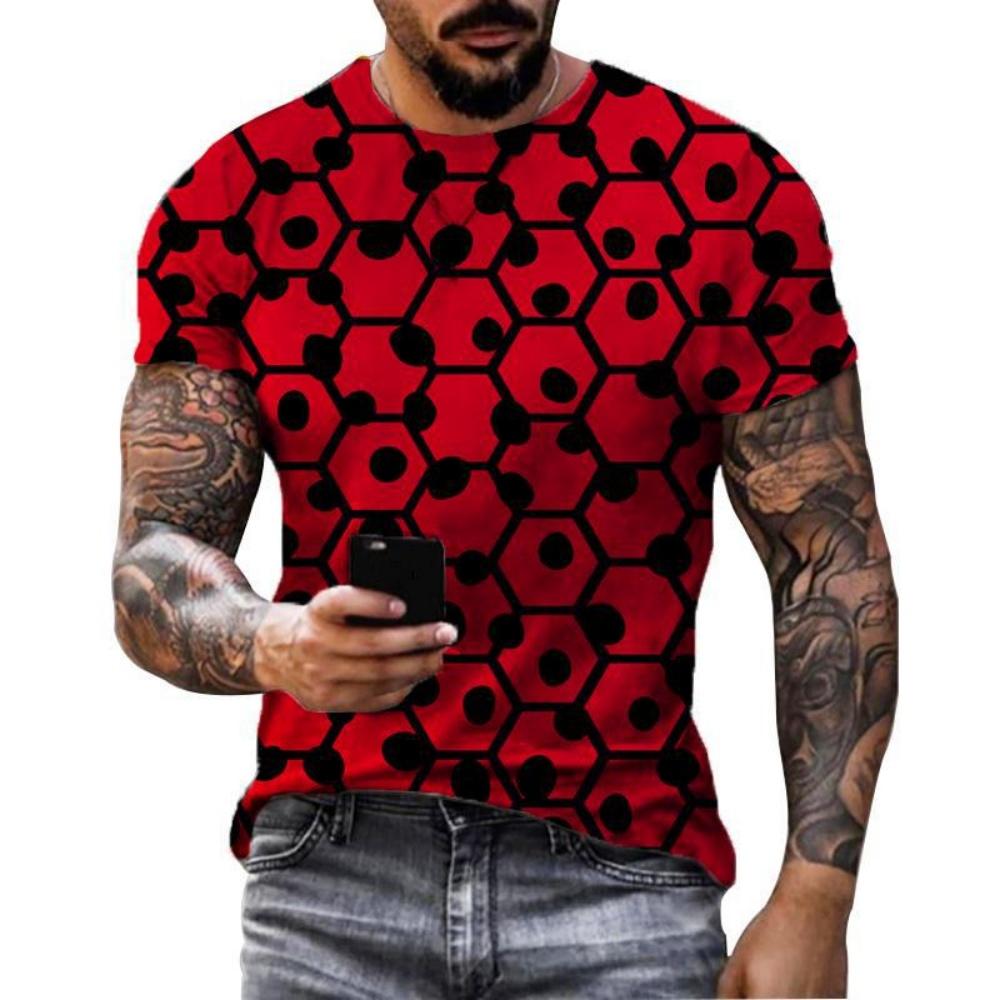Men's 3D printed T-shirt with geometric printing, summer round neck short sleeved loose casual children's bottom shirt