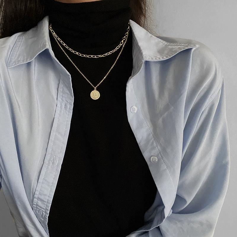 Multi Layer Choker Necklace Collar Statement Coin Pendant Necklace Women Jewelry