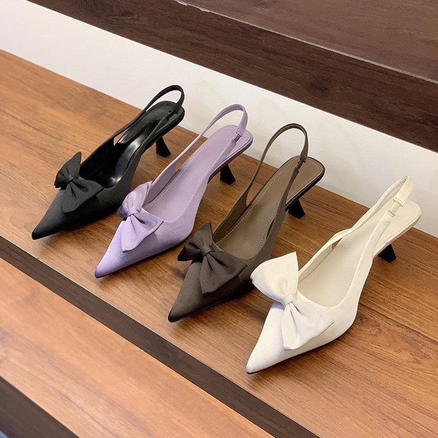 Purple pointed high heels bag head sandals fairy shoes 2025 spring and summer French temperament socialite stiletto shoes